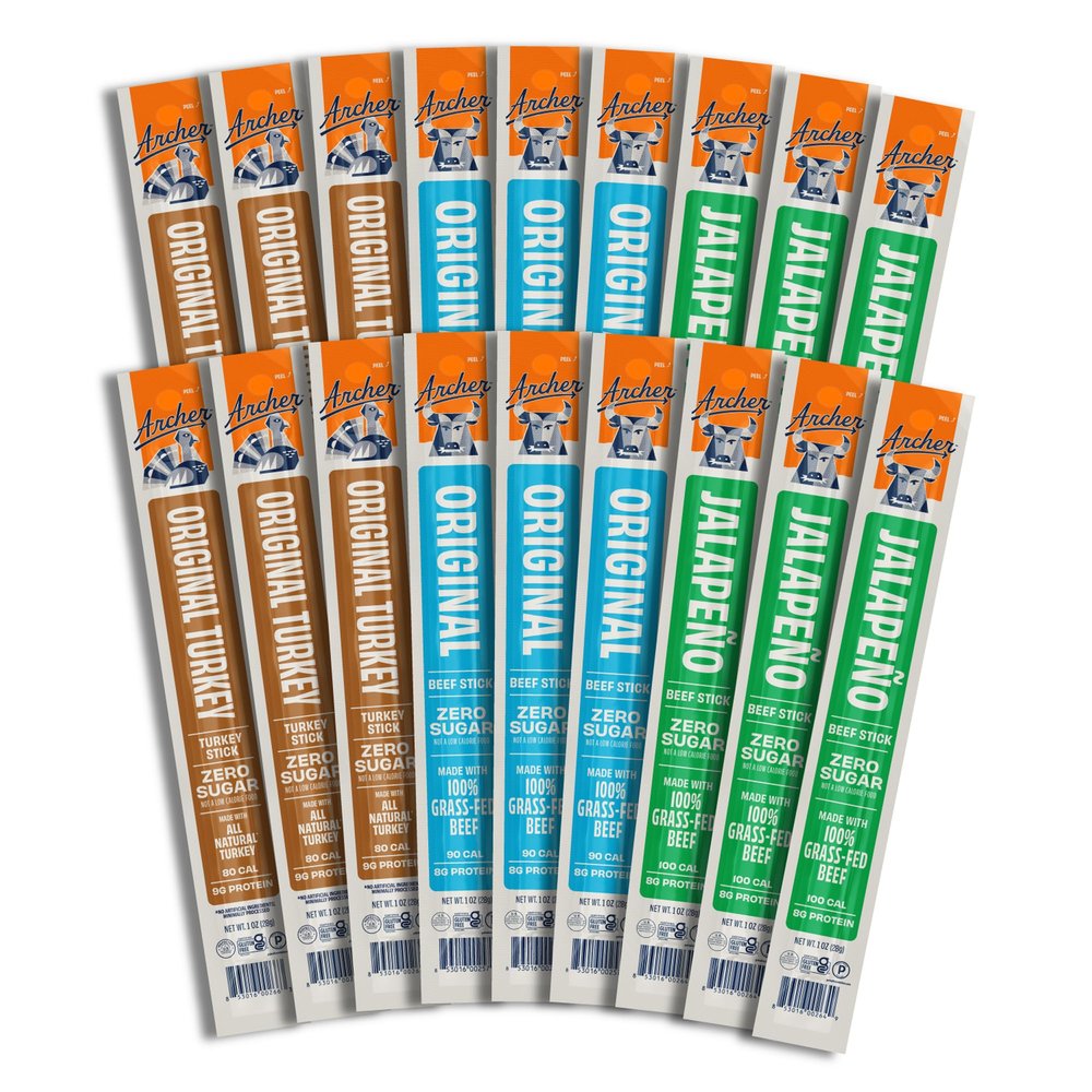 Archer Jerky Beef & Turkey Jerky Sticks - All Natural Beef & Turkey Sticks, Protein Snack for People, On the Go Protein, Gluten Free, Keto, Original Flavor - 1oz (Pack of 18)