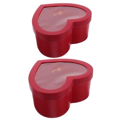 Didiseaon 2pcs Heart Shaped Boxes Window 1 Large 1 Small Red Floral Boxes for Valentine's Day Weddings Birthdays Empty Candy Perfume Packaging