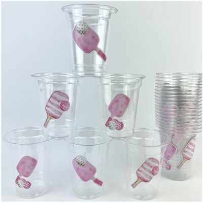 Pink Pickleball Party Cups, 12 oz Disposable Plastic, 24 Count, Sports Theme Design, Birthday Drink Containers