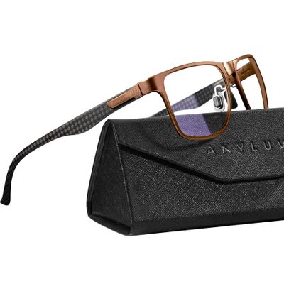 ANYLUV Carbon Fiber Reading Glasses for Men Women, Blue Light Blocking Computer Readers, Anti Glare Spring Hinge Brown (everyday Protection) +0