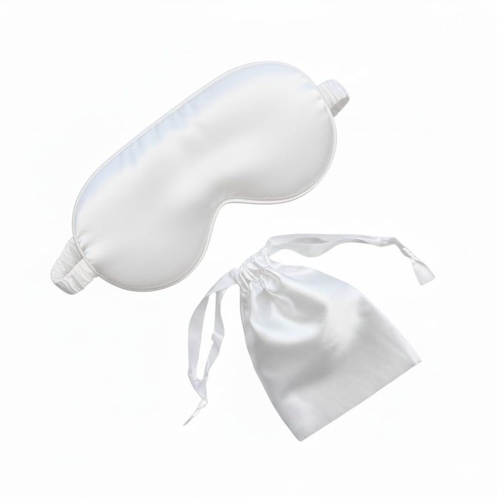 [1 Pack] QSYW Sleep Masks, Satin Eye Mask for Sleeping - Silky Eye Masks Bulk with Storage Bag & Elastic Strap, White