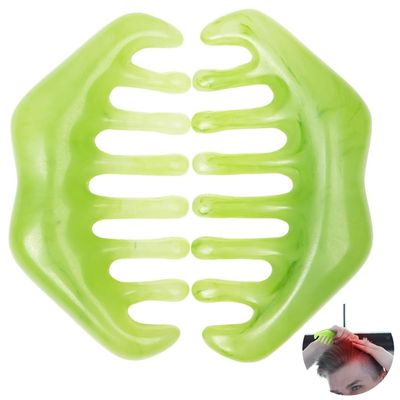 2-Pack Resin Head Combs, Scalp Massage Tools, Portable Hair Combs for Physical Relaxation and Stress Relief, Multifunctional Green Massage Set