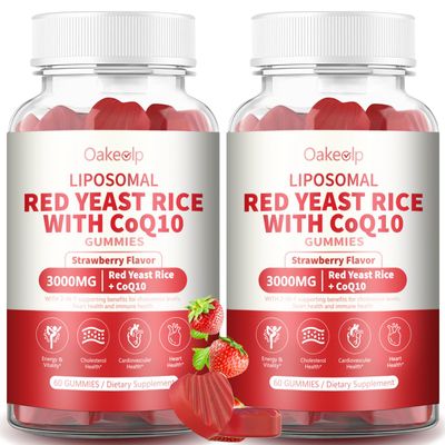 2 Pack Liposomal Red Yeast Rice with Coq 10 3000mg Gummies,Organic Red Yeast Rice Cholesterol Lowering Supplements, Enhanced with Coq 10 for Heart Health Support,Liposomal Enhance 98% Absorption