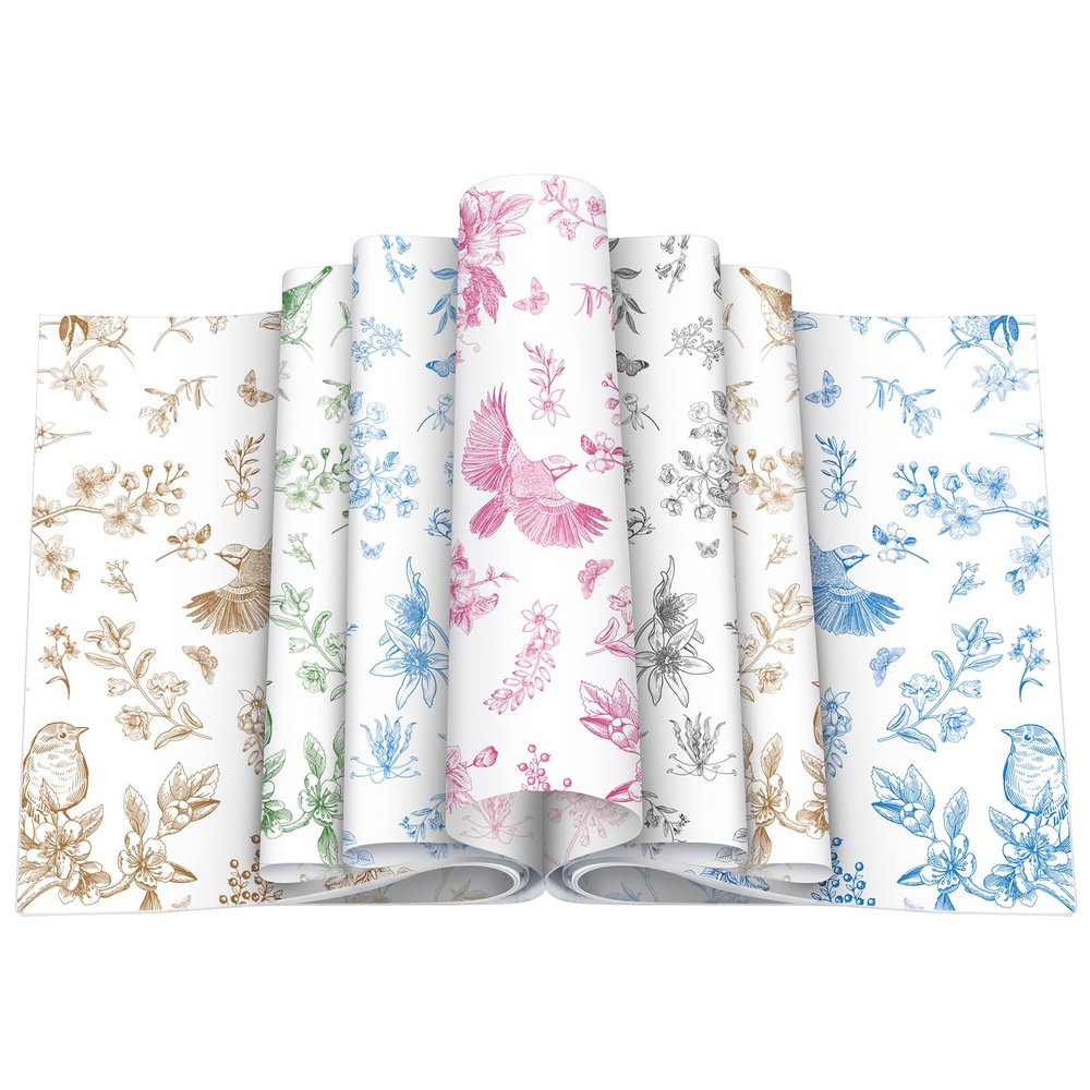 Feifeiya 200 Pcs Floral Wax Paper Sheet for Food Chinoiserie Bird Deli Paper Waterproof Sandwich Wrapping Greaseproof Food Basket Liners for Picnic Party Kitchen Supply, 9.8 x 8.7inch (Floral,Mixing)
