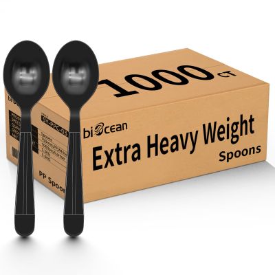 1000 Count Plastic Spoons Heavy Duty Disposable Spoons Black Extra Heavyweight Plastic Spoons Bulk Cutlery for Parties, Family Gatheringsicnic