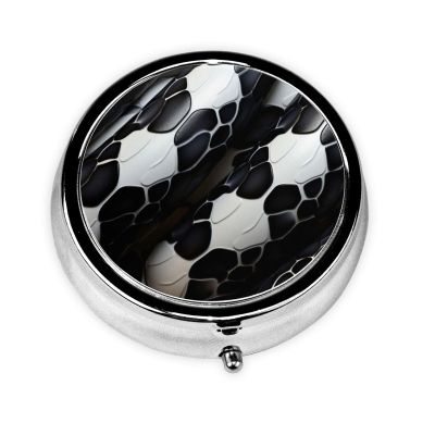 Pill Box 3 Compartment Medicine Pill Case for Pocket or Purse Pill Boxes Decorative Organizer Unique Gift - Black White Snake Skin