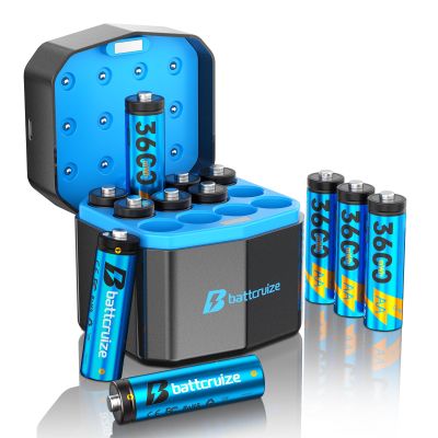 Battcruize 12-Pack AA Lithium Rechargeable Batteries with 12-Slot Charger