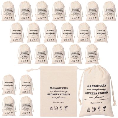 LCZNXJJY 24 PCS Bachelorette Hangover Kit, Wedding Party Favor Bags, Muslin Drawstring Bags, Wedding Supplies for Bachelorette Party, Weddings, Bridal Shower (Wine Glass)