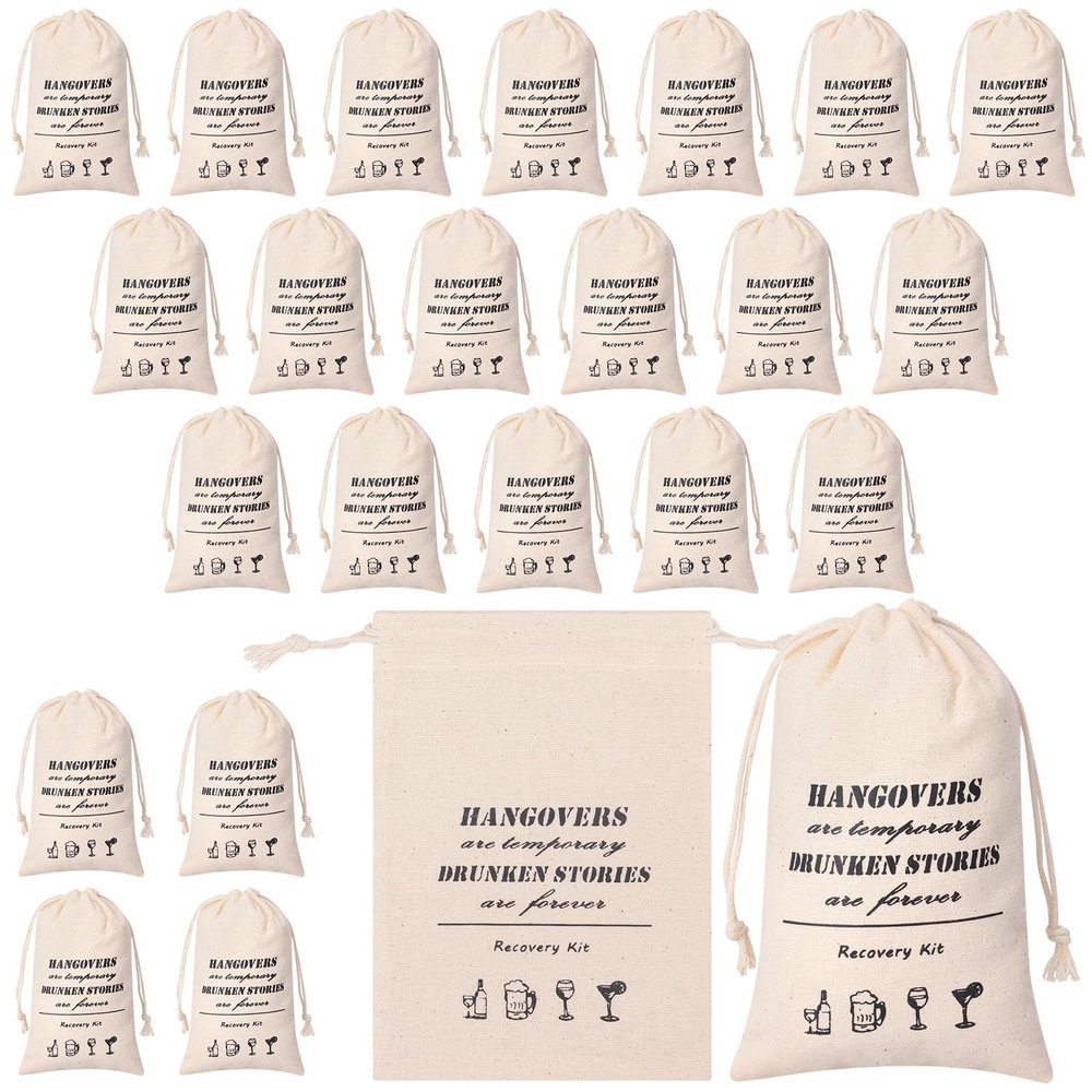 LCZNXJJY 24 PCS Bachelorette Hangover Kit, Wedding Party Favor Bags, Muslin Drawstring Bags, Wedding Supplies for Bachelorette Party, Weddings, Bridal Shower (Wine Glass)