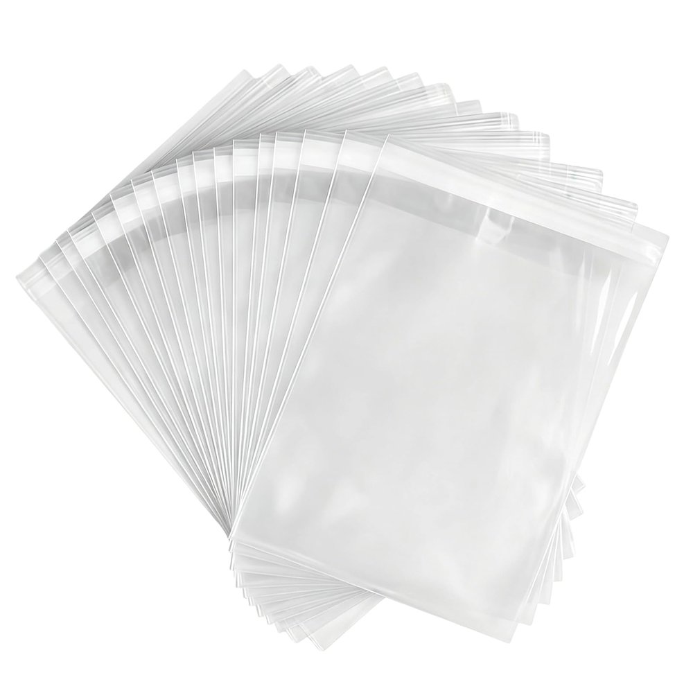 100 Pcs 4.75 x 6.5 Inch Clear Self Sealing Cello Bags, Resealable Plastic Sleeves for Bakery Treats Cookies Candy Cards Crafts (4.5x5.5 inch)