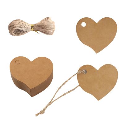 100Pcs Heart Shaped Gift Tags with String 1.57 x 1.77 Inch Blank Wedding Favor Hang Tags DIY Craft Labels for Gift Wrapping Birthday Party Decorations Valentines Day