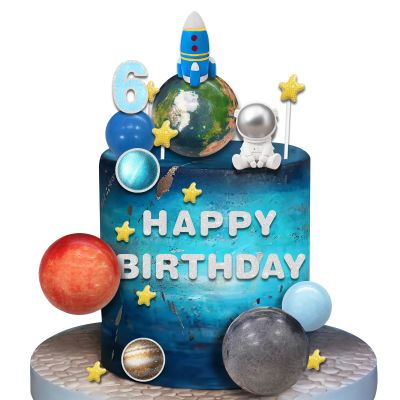 16 PCS Space Theme Cake Topper Happy 7th Birthday Astronaut Planet Rocket Cake Decorations Set for Boys Girls Outer Space Themed Party Kids Birthday Party Baby Shower Supplies