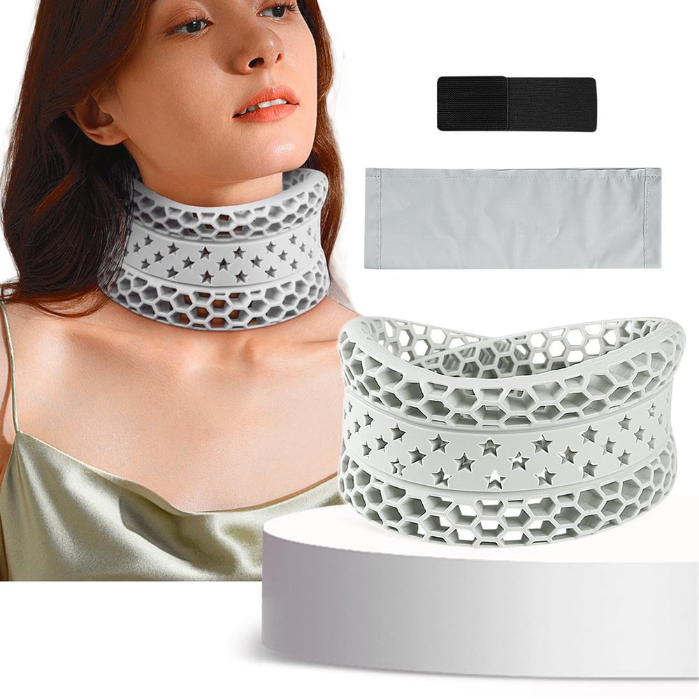 Adjustable Silicone Neck Brace for Neck Pain and Support, Soft Breathable Cervical Collar for Sleeping, Portable Cervical Spine Pressure Relief Neck Wrap Collar for Keep Vertebrae Stable (Gray)