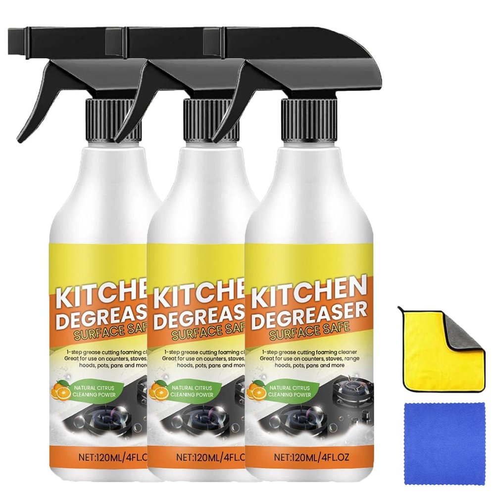 Kitchen Degreasing Foam Cleaner, Heavy Duty Foaming Degreaser Spray for Stovetops, Ovens & Pots, Powerful Concentrated Cleaner for Tough Grease & Stains