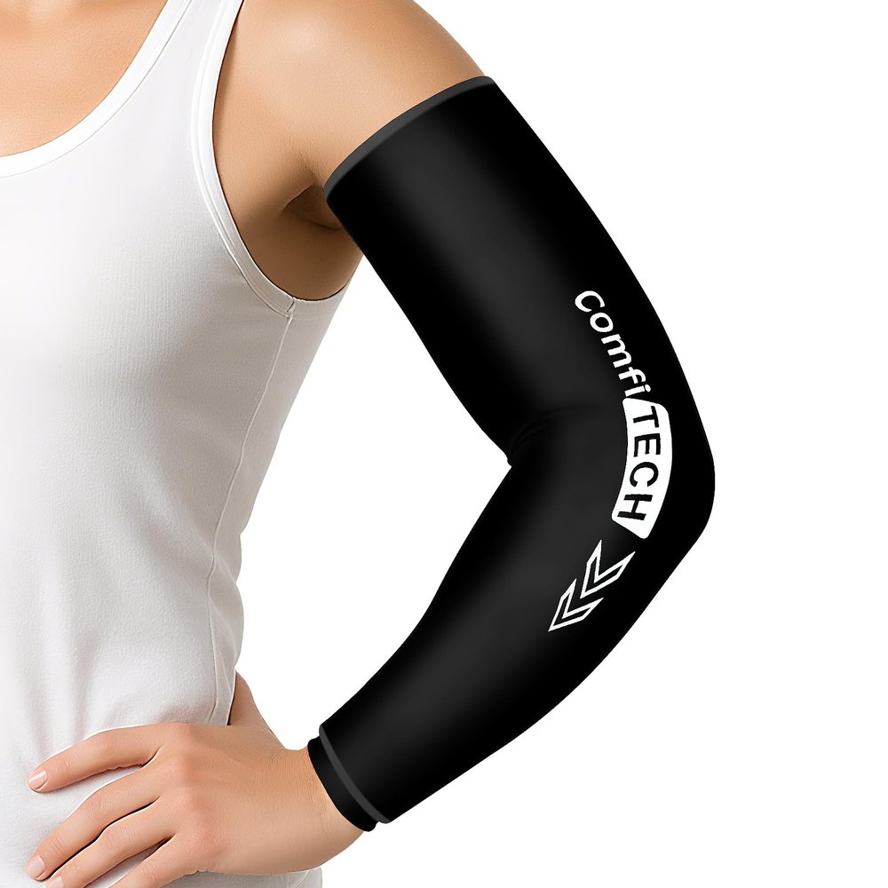 ComfiTECH Full Arm Ice Pack Wrap for Pitchers, Extended-Length Flexible Sleeve for Tennis Elbow, Forearm, Wrist Discomforts, Golfers Arm, Shin Splints, Cold Pack for Athletes Throwing Recovery, M
