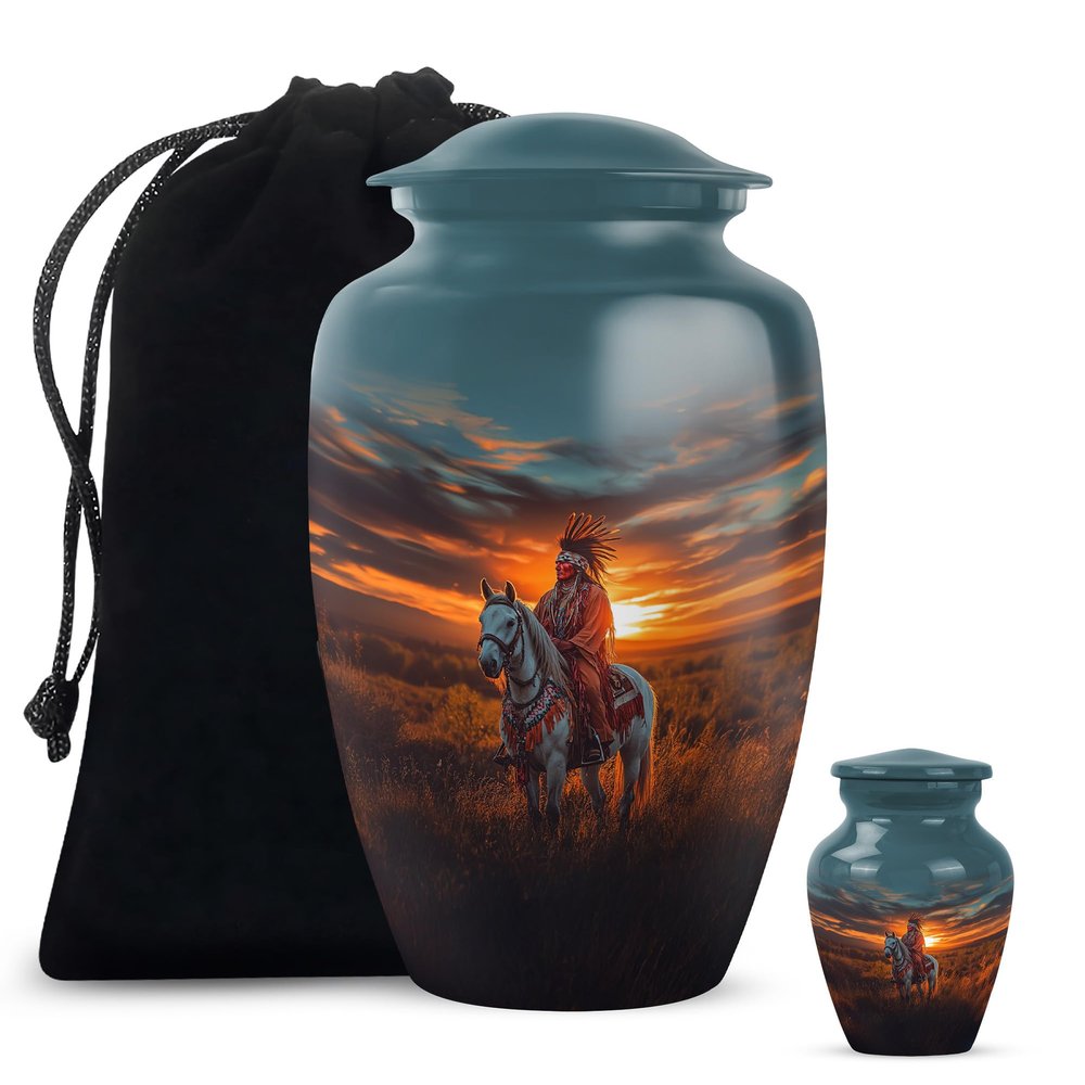 MUKTIVE Native American Urn for Human Ashes Adult Male - Pack of 2 (10 Inch Urn & 3" Small Urns for Human Ashes Keepsake), Tiny Urns for Human Ashes Keepsake - Ash Holders for Human Ashes