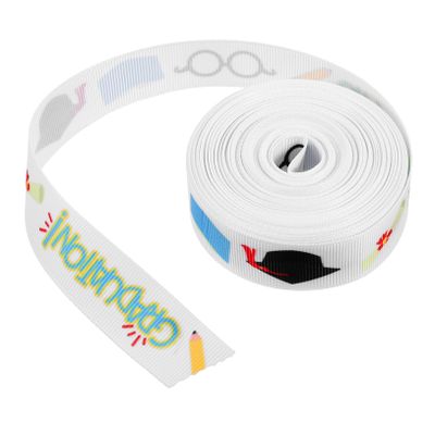Unomor 1roll Graduation Season Wrapping Ribbon Gold Foil Transfer Print Yards of Wide Polyester Ribbon for Bows Crafts and Holiday Decorations