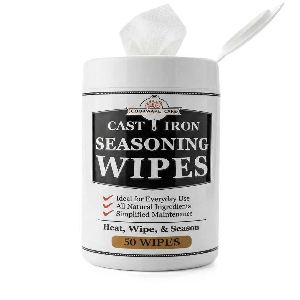 Cookware Care Cast Iron Seasoning Oil Wipes, 50 Wipes, Made in USA with Grapeseed Oil for Cast Iron Skillet, Blackstone Griddle (1 pack)