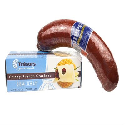 Crispy French Wafer Crackers with Sea Salt Flavor (3.3 oz) and Jalapeno and Cheese Ring Bologna (16 oz)
