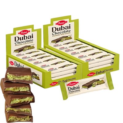 Dubai Kunafa Pistachio Chocolate Bars Pack of 48 (27g Each) Dubai Chocolate with Shredded Phyllo Dough Freshly Made, 2.86 lbs Ideal Gift for Holidays, Birthdays, Corporate Events & Celebrations