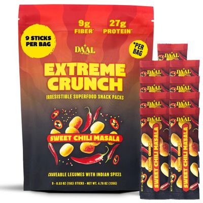Daal Crunchy & Spicy Snacks Vegan Snacks Made from Mung Beans Gluten Free & Nut Free Moong Dal High Fiber Snacks Packed with 27g of Plant Based Protein per Bag Sweet Chili Masala 6 Pack