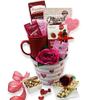 Mother's Day Tea and Treats Gift Basket, Ceramic Mug with Snacks, Hearts Design view 1
