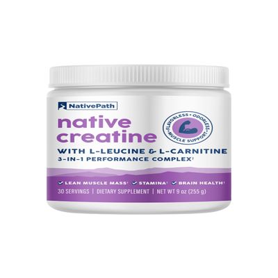 NativePath Creatine Monohydrate Powder with L-Leucine & L-Carnitine - Supports Muscle Health for Men & Women - 30 Servings