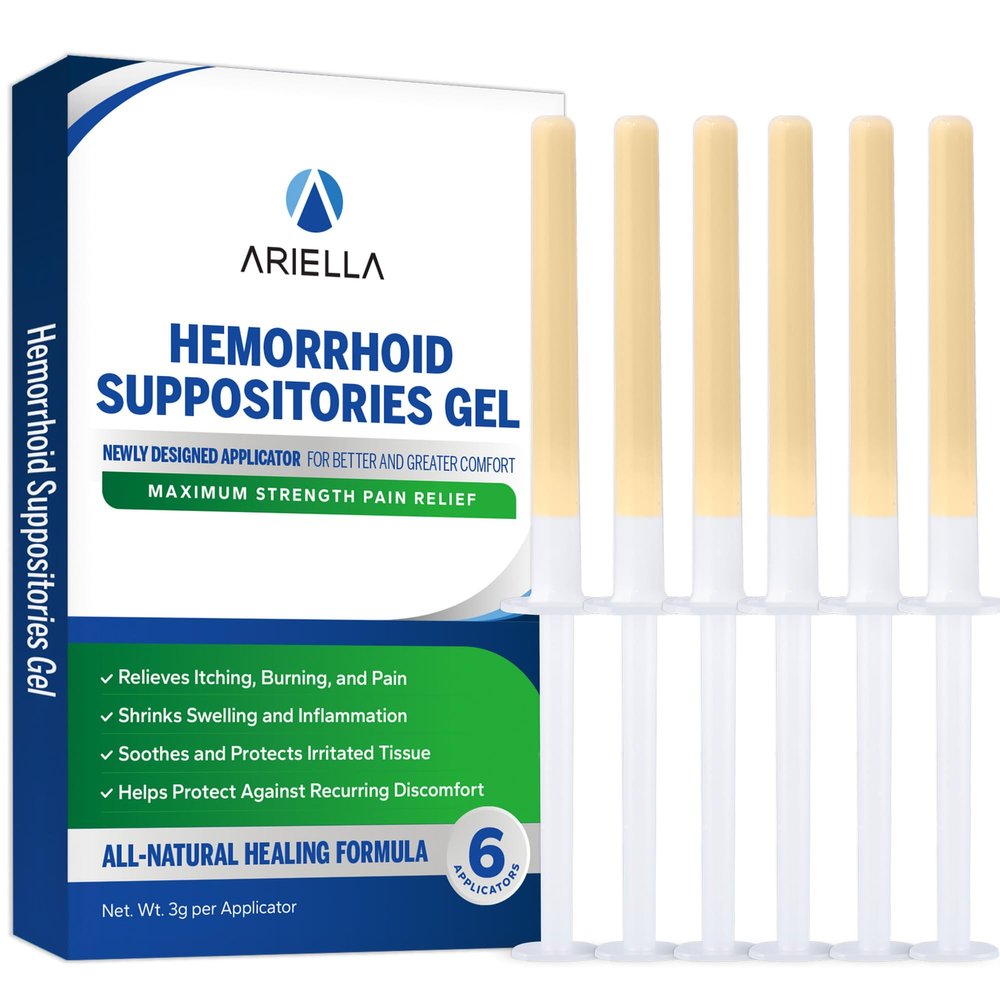 Ariella Hemorrhoid Treatment Suppository Gel: Natural & Herbal - Relieve Itching Burning Discomfort - Internal Relief - New Rounded Applicator - Nighttime Use (Pack of 6)