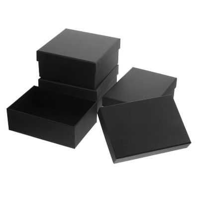 SOESFOUFU 4Pcs Black Wrapping Box Set Hard Cardboard Rectangular Square Boxes for Weddings Parties and Holidays (15x15x7CM 17x12x6CM)