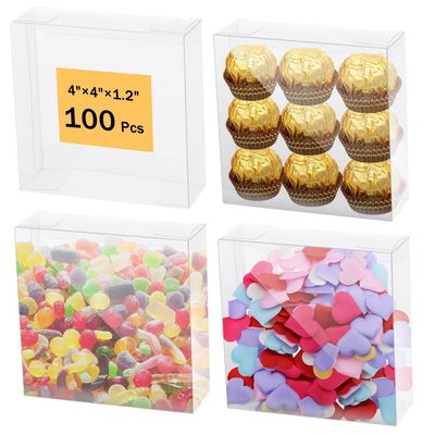 100 Pcs Clear Pvc Treat Boxes, 4X4X1.2In Transparent Favor Boxes For Gifts, Chocolate, Jewelry, Accessories