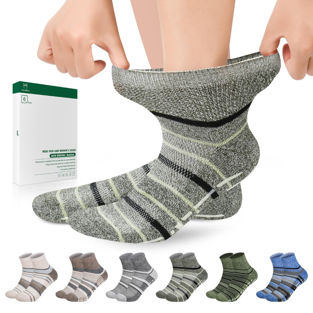 Bulinlulu Diabetic Hospital Socks with Grips for Men Women, 6 Pairs Non Binding Diabetic Ankle Slipper Socks Size 9-11(Dark Mix Stripe-Medium)