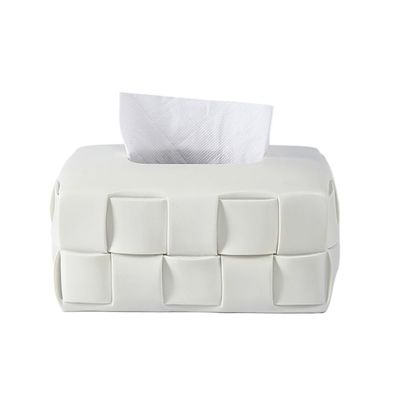 Tissue Box Holder Tissue Box Ceramic Square Woven Texture Home Living Room Desktop Organizer Decorative Napkin Holder(White)