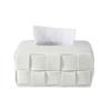 Tissue Box Holder Tissue Box Ceramic Square Woven Texture Home Living Room Desktop Organizer Decorative Napkin Holder(White) view 1