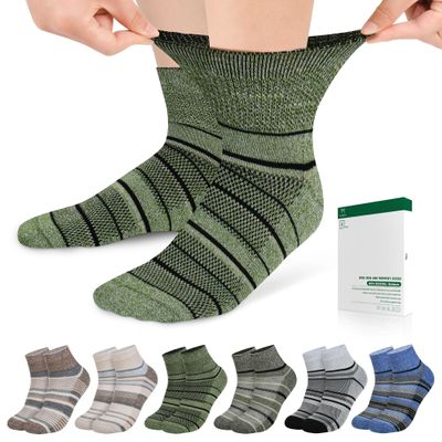 Bulinlulu Diabetic Socks for Men Women,6 Pairs Non Binding Ankle Diabetic Socks for Women Men Size 9-12 10-13(Dark Mix Stripe-Large)