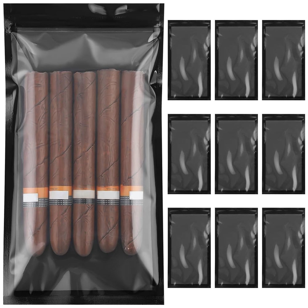 10-Pack Cigar Humidity Bags, 9.5 X 5.1 Reusable Travel Pouch with Seal-Tight Zip Lock, Ideal for Humidor Storage