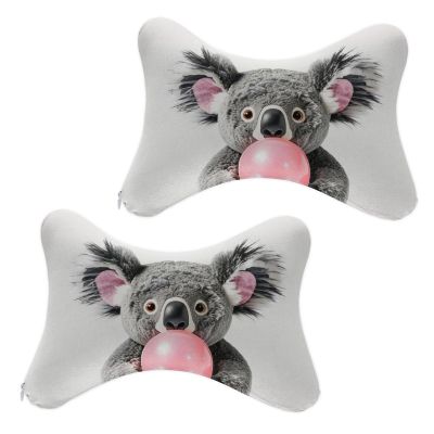 BoomDragon 2Pcs Memory Foam Car Neck Pillow for Travel Car Seat & Home, Bubble Gum Cute Funny Koala Luxury Neck Support Headrest Pillow Travel Neck Pillow with Elastic Strap