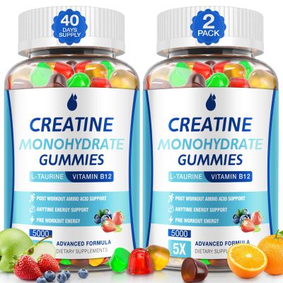 MaxHemp Creatine Gummies for Men & Women - Creatine Monohydrate Gummies 5g, Muscle Builder, Energy Boost & Pre-Workout Supplement, Low Sugar Taurine Chewable Gummy 2 Pack