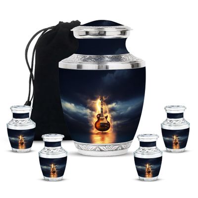 KARYLIZ Guitar Memorial Cremation Urns for Human Ashes Adult Male, Small Funeral Urns for Female, Tiny Ashes Holder for Women & Men, Burial Cremation Music Urn (Combo of 5, 10" & 3")