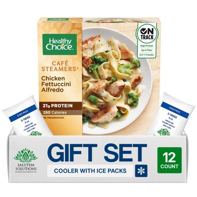 Salutem Vita Chicken Fettuccini Alfredo with Broccoli, Frozen Meal Gift Set 0,6 lbs Pack of 12