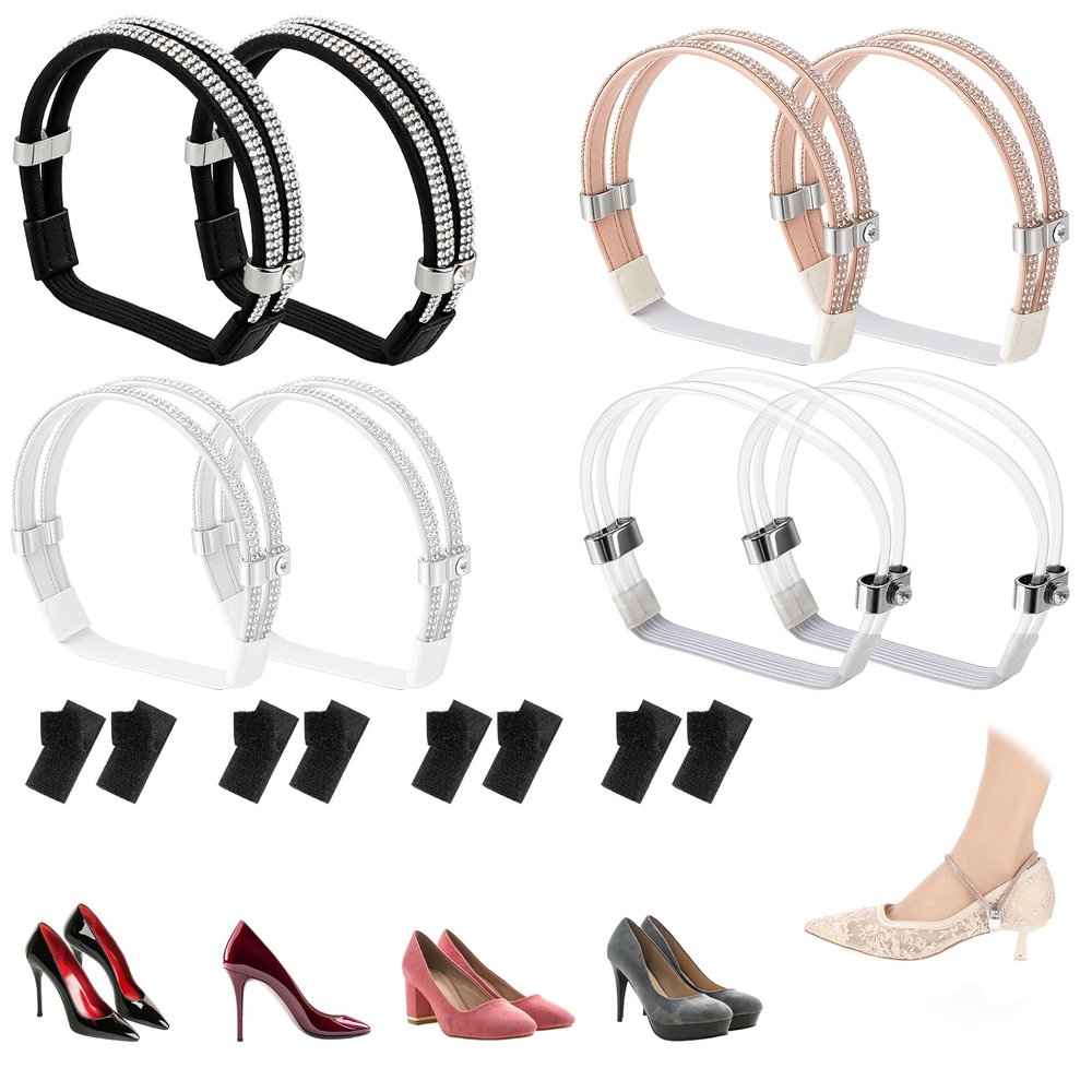 Giantree 4 Pairs of High Heel Laces, Shiny Highs Heels Laces, Elastic Rhinestone Shoe Strap Extender, Elastic Highs Heel Anti-Loose Shoelaces, Removable Shoelaces for Fixing Elastics High Heels