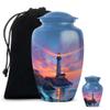 Funeral and Memorial Urns for Human Ashes, Lighthouse Keepsake Urn for Ash, Adult Funeral Urn Handcrafted, Memorial Gift, Combo, Blue (10 Inch & 3 Inch Mini) view 1