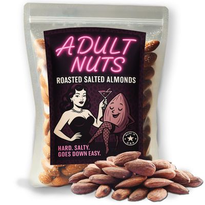 Adult Nuts - Roasted Salted Almonds, Funny Gag Gift for Adults, Hilarious Food Gift for Him or Her, Naughty Snack Pouch with Attitude, Salty Edible Joke for Friends, Goes Down Easy