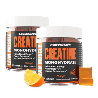 Cybergenics Creatine Monohydrate Gummies, Pure Creatine, Supports Muscle Recovery, Improve Performance and Strength, Gluten Free, 60 Servings, Orange Flavor
