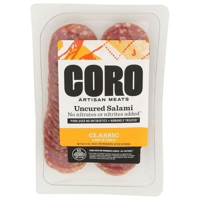 Coro Foods Salami Uncured Classic Sliced 3.0 oz (Pack of 12)