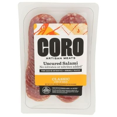 Coro Foods Salami Uncured Classic Sliced 3.0 oz (Pack of 12)