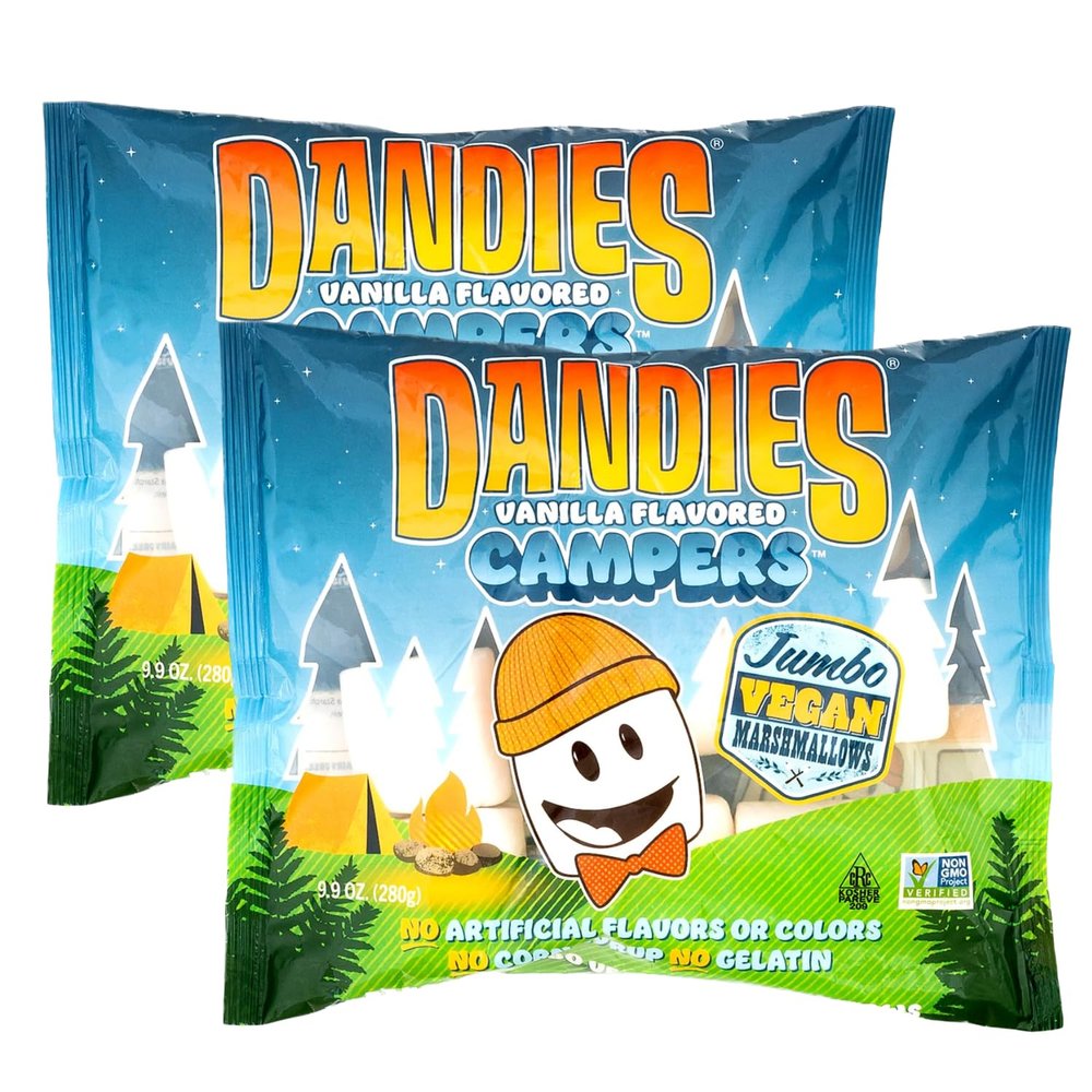 Dandies Jumbo Campers, Vegan Marshmallows, No Artificial Flavorings, Food Dyes, Corn Syrup, or Gelatin, Perfect for Smores and Camping (2 Pack)