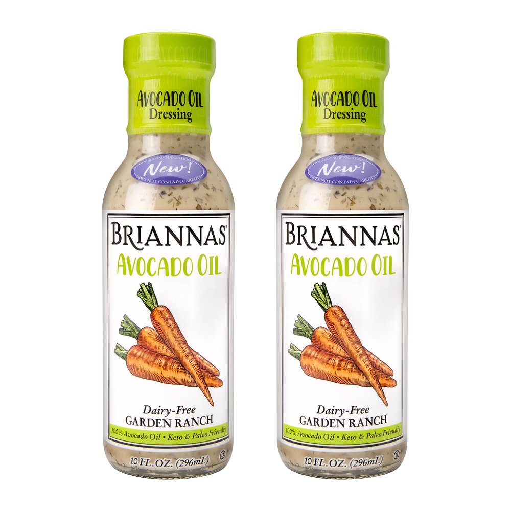 BRIANNAS - Avocado Oil Dairy-Free Garden Ranch Dressing - Nutrient Rich, No Sugar, Keto Friendly Salad Dressing made with 100% Avocado Oil - 10 oz. Bottles - 2 Pack