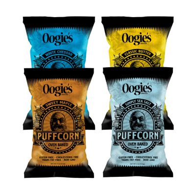 Oogie's Gourmet Puffcorn | Variety Pack | Hull-Free Puffed Corn Snacks | Kettle Corn Alternative | Gluten Free Non-GMO | 4oz Bags, 4 Pack