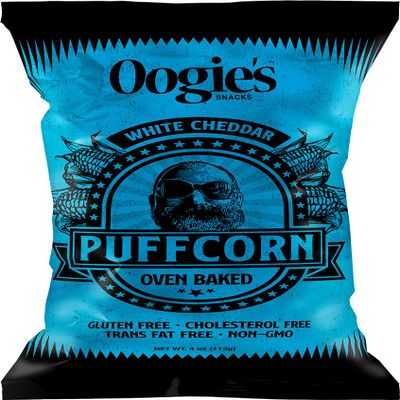 Oogie's Gourmet Puffcorn | 12 Pack | White Cheddar Flavor | Gluten Free Puffcorn Snacks | 4 Ounce Big Bag