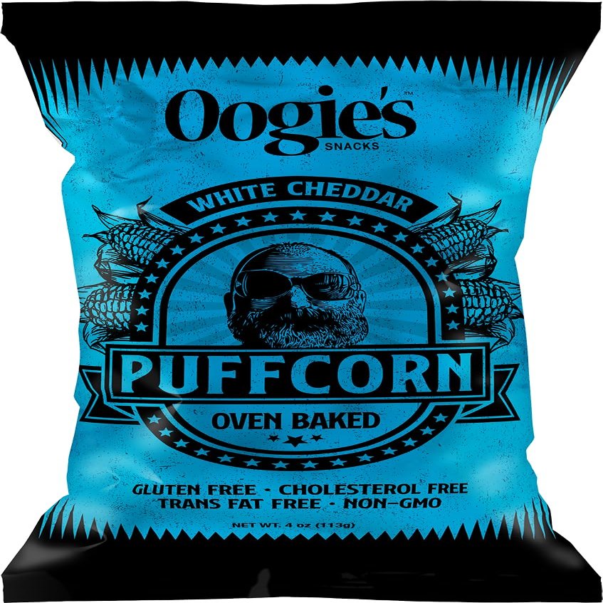 Oogie's Gourmet Puffcorn | 12 Pack | White Cheddar Flavor | Gluten Free Puffcorn Snacks | 4 Ounce Big Bag